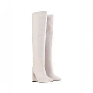 Leather ivory knee high boots